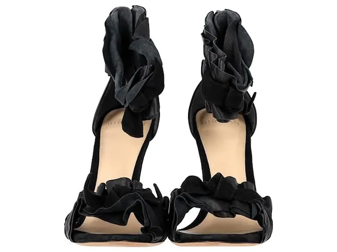 Alexandre Birman Sandalias con adornos de volantes en cuero negro 