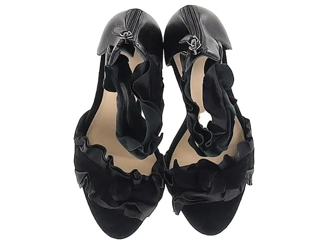 Alexandre Birman Sandalias con adornos de volantes en cuero negro 