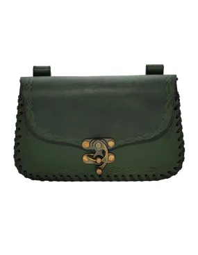 Bolso del Hechicero medieval, tipo riñonera, en piel - Verde