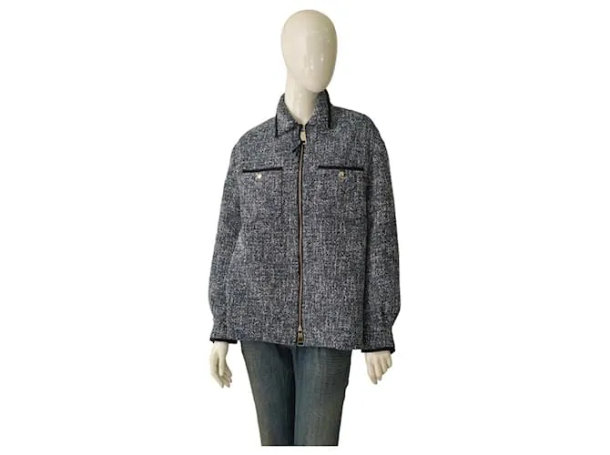 Chaqueta acolchada de plumón azul y blanco MONCLER Camicia Giubbotto, talla 42 para mujer. 