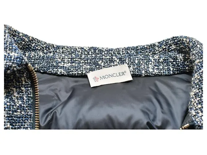 Chaqueta acolchada de plumón azul y blanco MONCLER Camicia Giubbotto, talla 42 para mujer. 