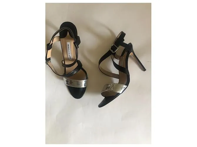 Manolo Blahnik Sandalias Negro Plata 