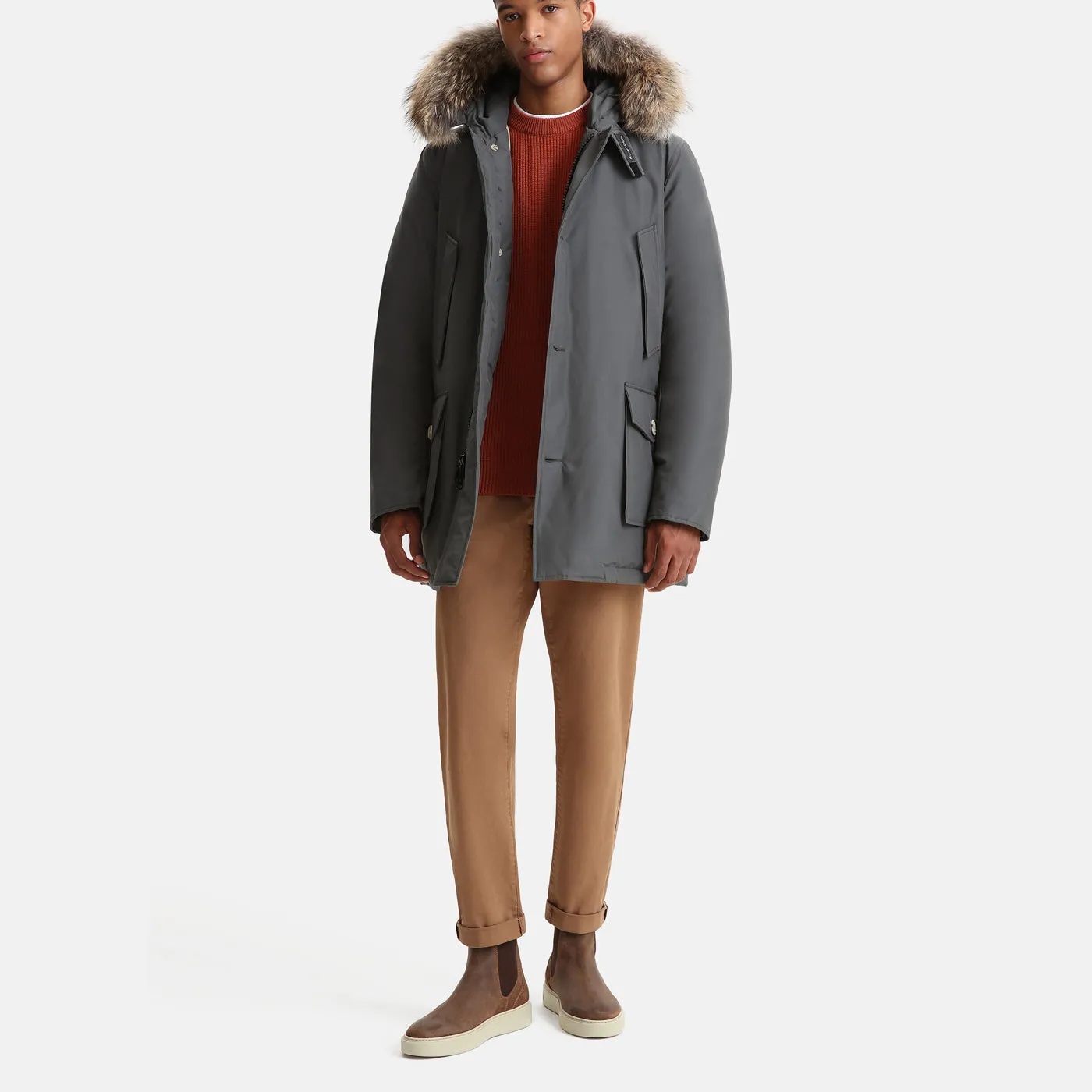 Woolrich Arctic Detachable Fur Parka Men's Grey Shadow