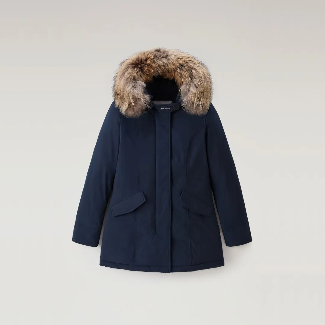 Woolrich Luxury Arctic Raccoon Parka Women's Melton Blue