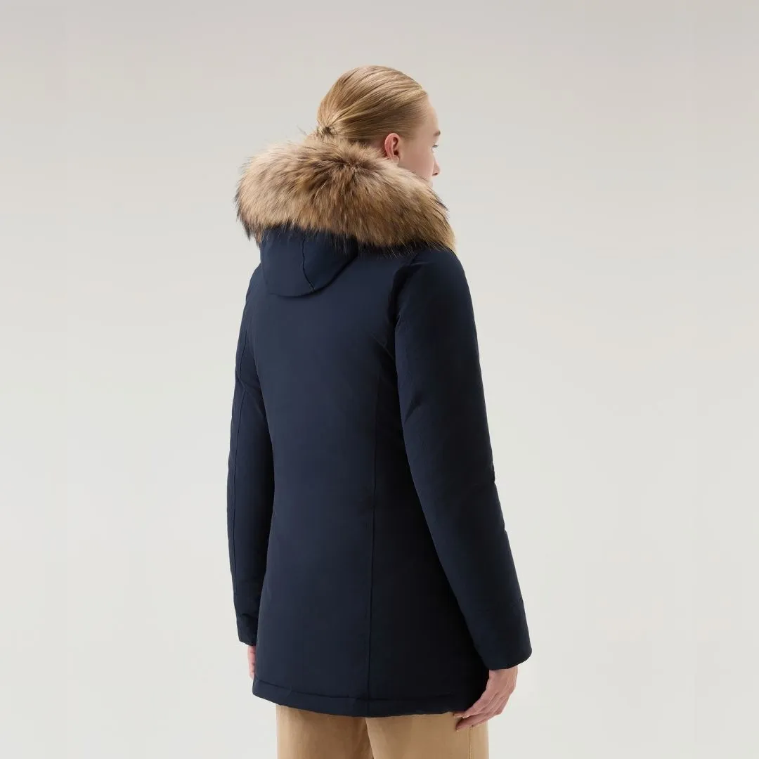 Woolrich Luxury Arctic Raccoon Parka Women's Melton Blue